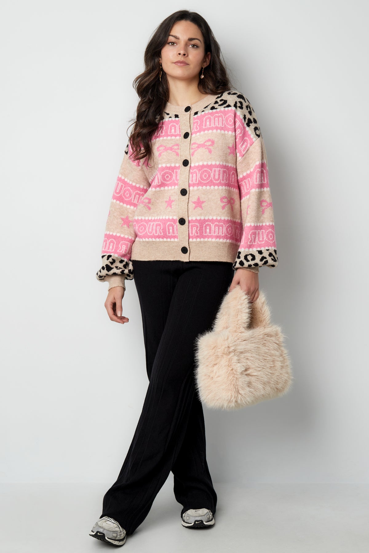 Gebreide Katoenmix Vrouwen Cardigan Gedrukt Patroon