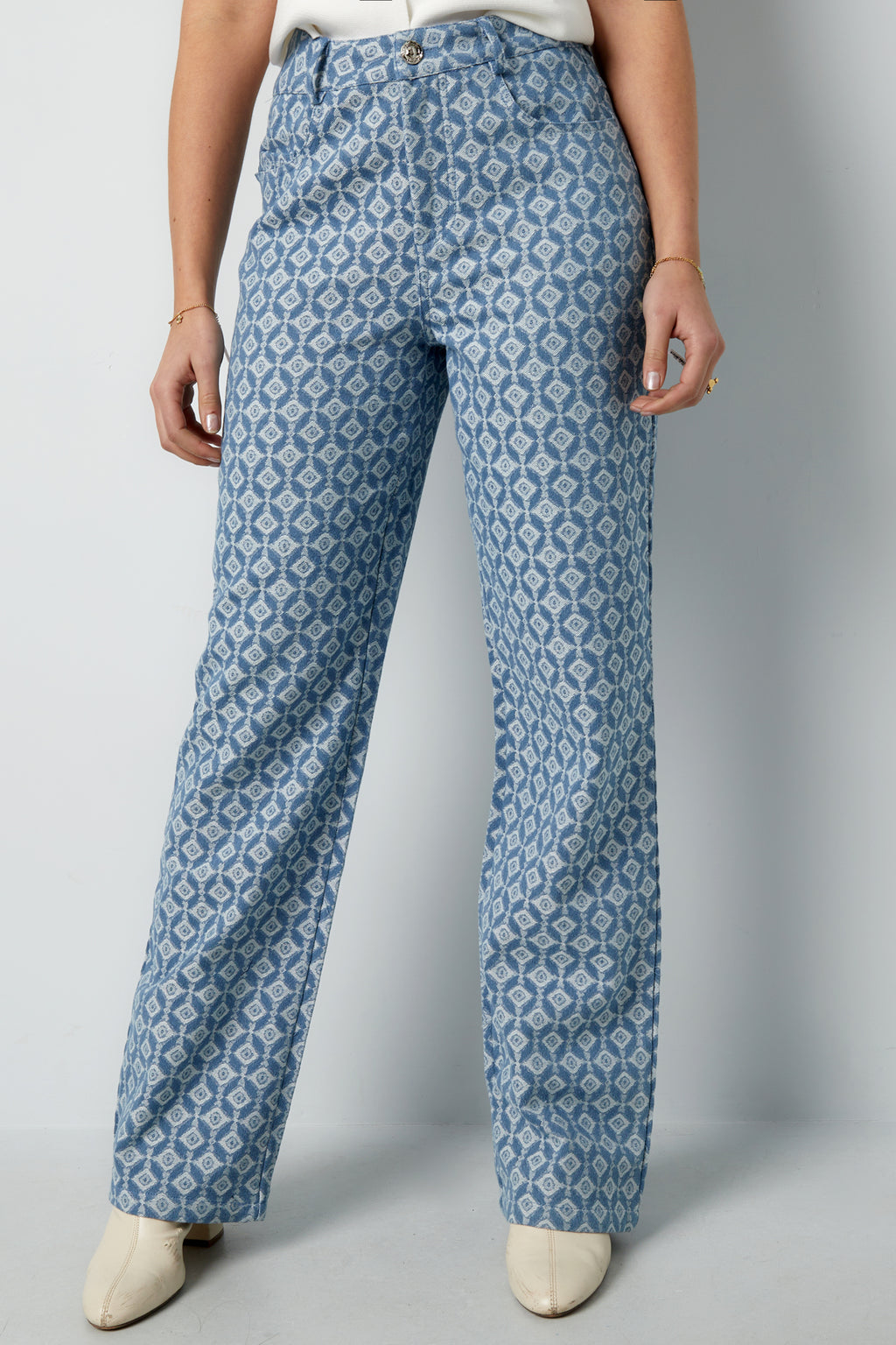 Cotton Woven Vrouwen Rechte Broek Geometrisch Patroon
