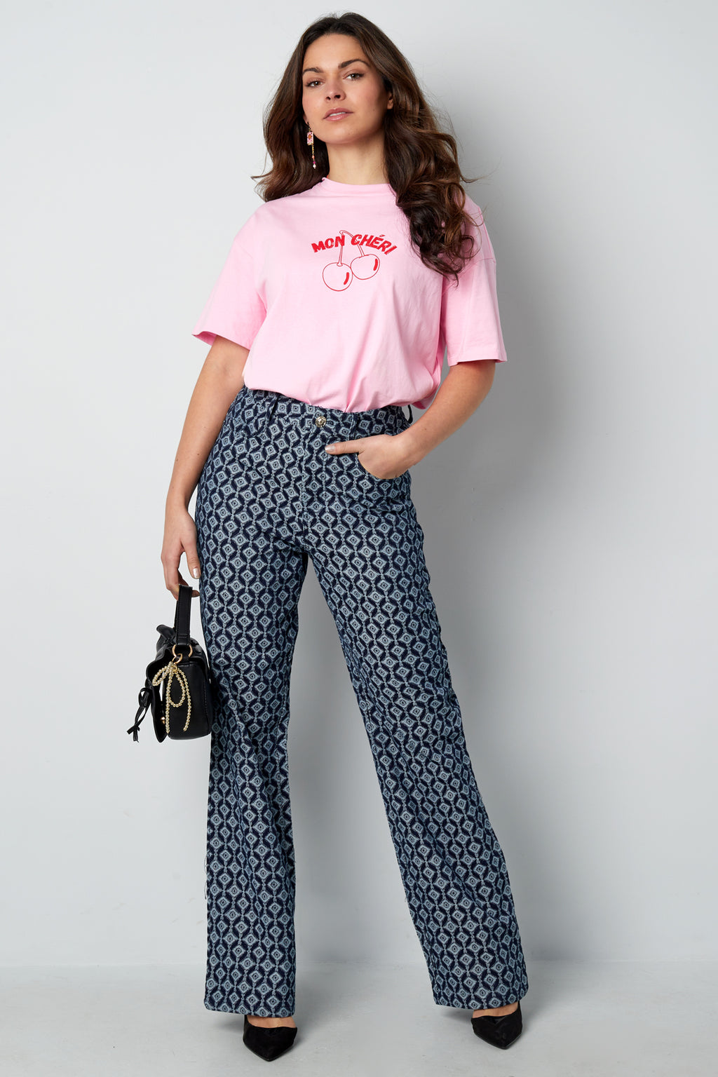 Cotton Woven Vrouwen Rechte Broek Geometrisch Patroon