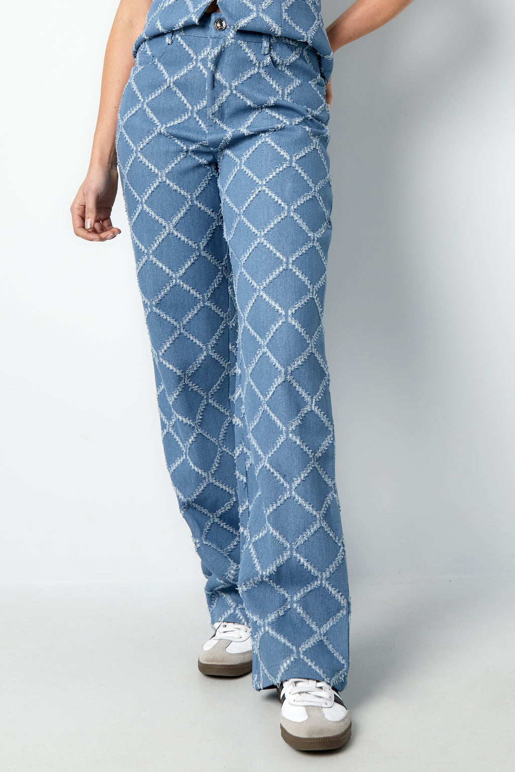 Cotton Woven Vrouwen Rechte Broek Plaid Casual
