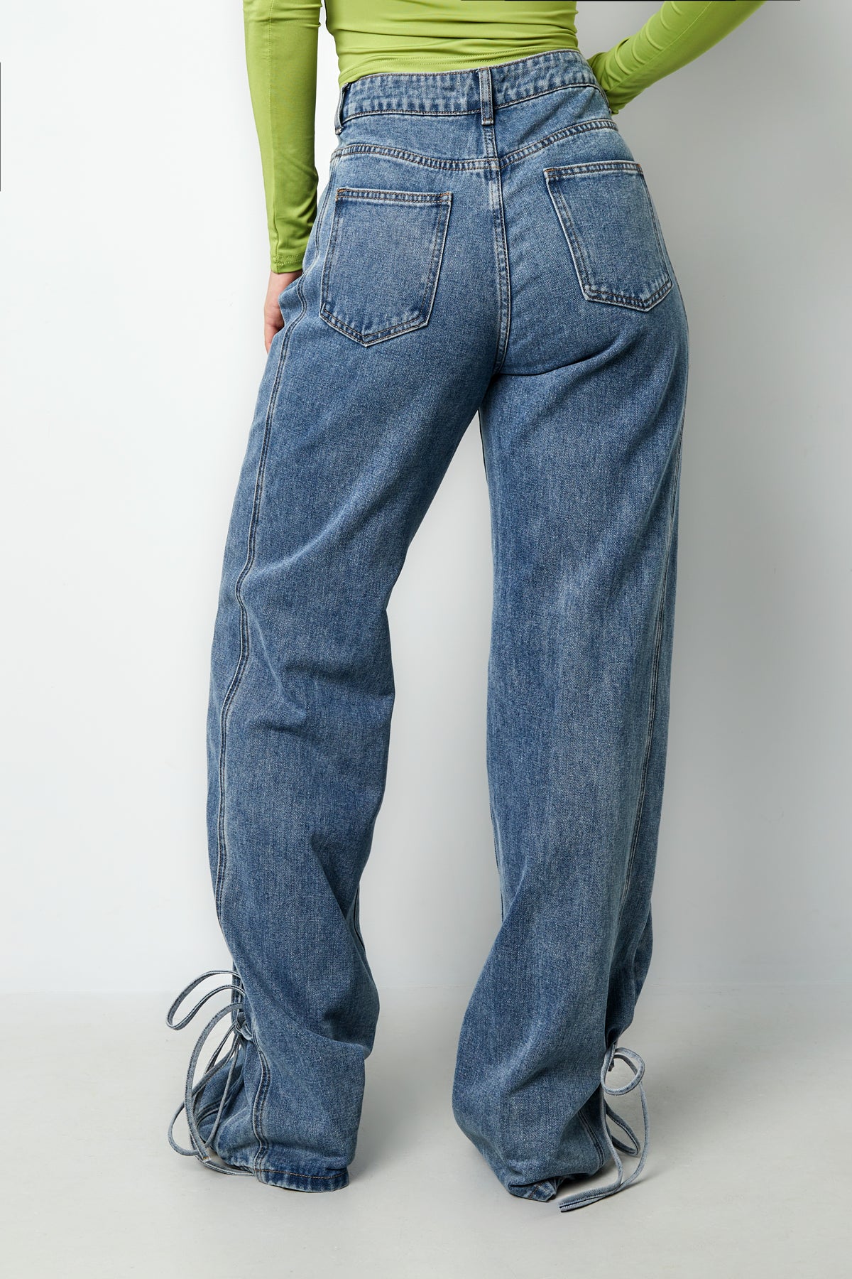 Cotton Woven Vrouwen Rechte Jeans Casual Knopen Detail