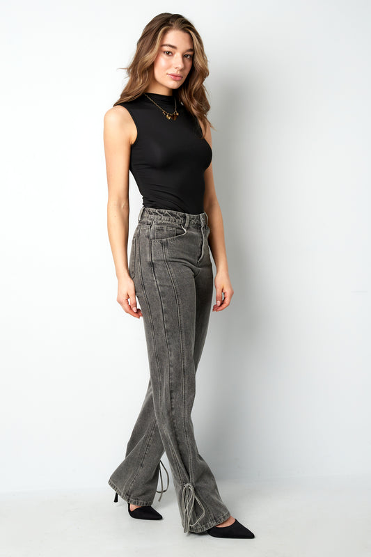 Cotton Woven Vrouwen Rechte Jeans Casual Knopen Detail