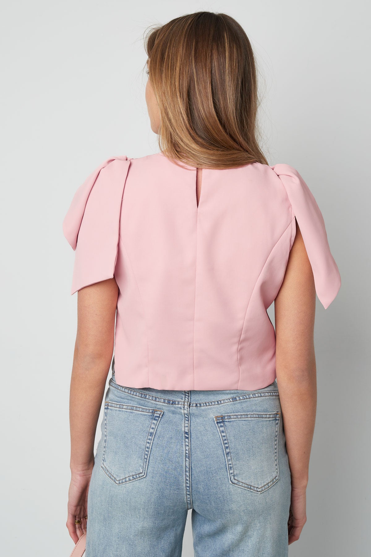 Polyester Vrouwen Korte Mouw Top Plooimouw Ontwerp