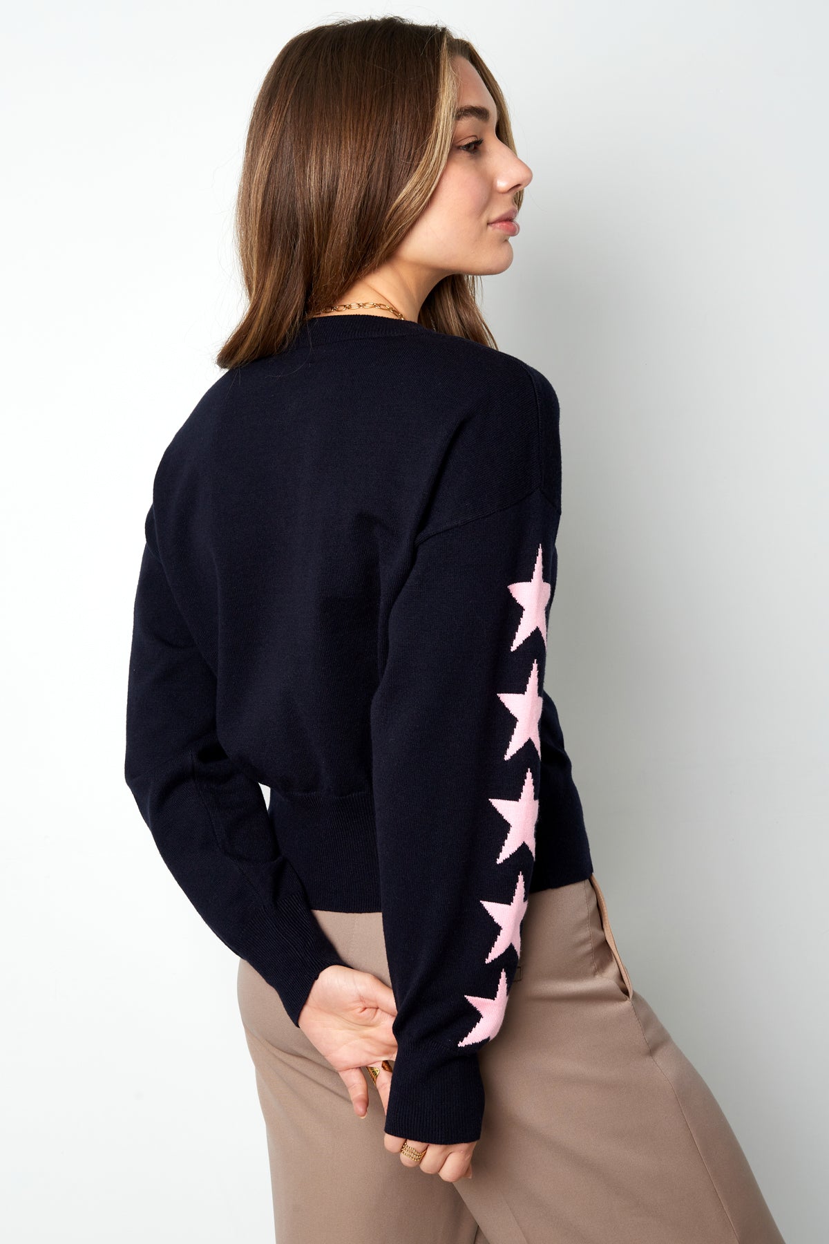 Viscose Gebreide Cardigan Vrouwen Kort Model Sterrenpatroon