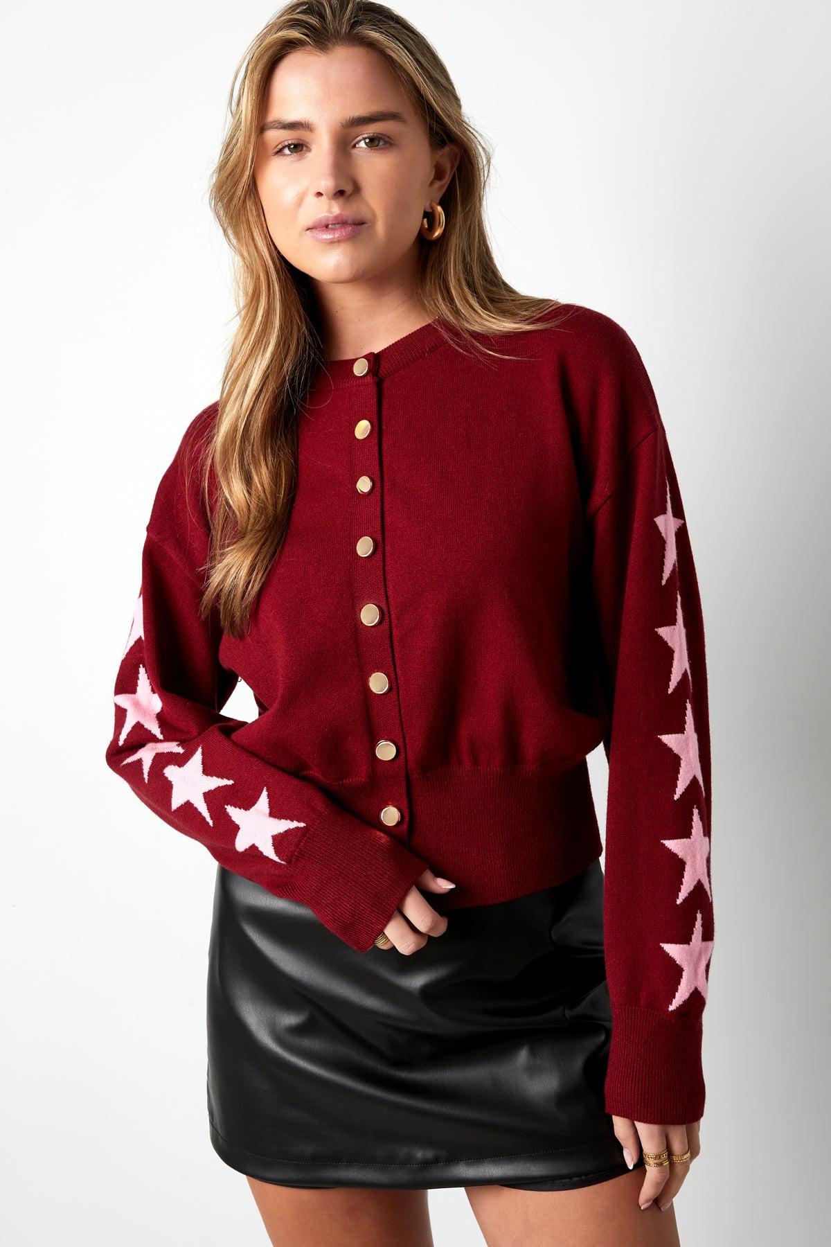 Viscose Gebreide Cardigan Vrouwen Kort Model Sterrenpatroon