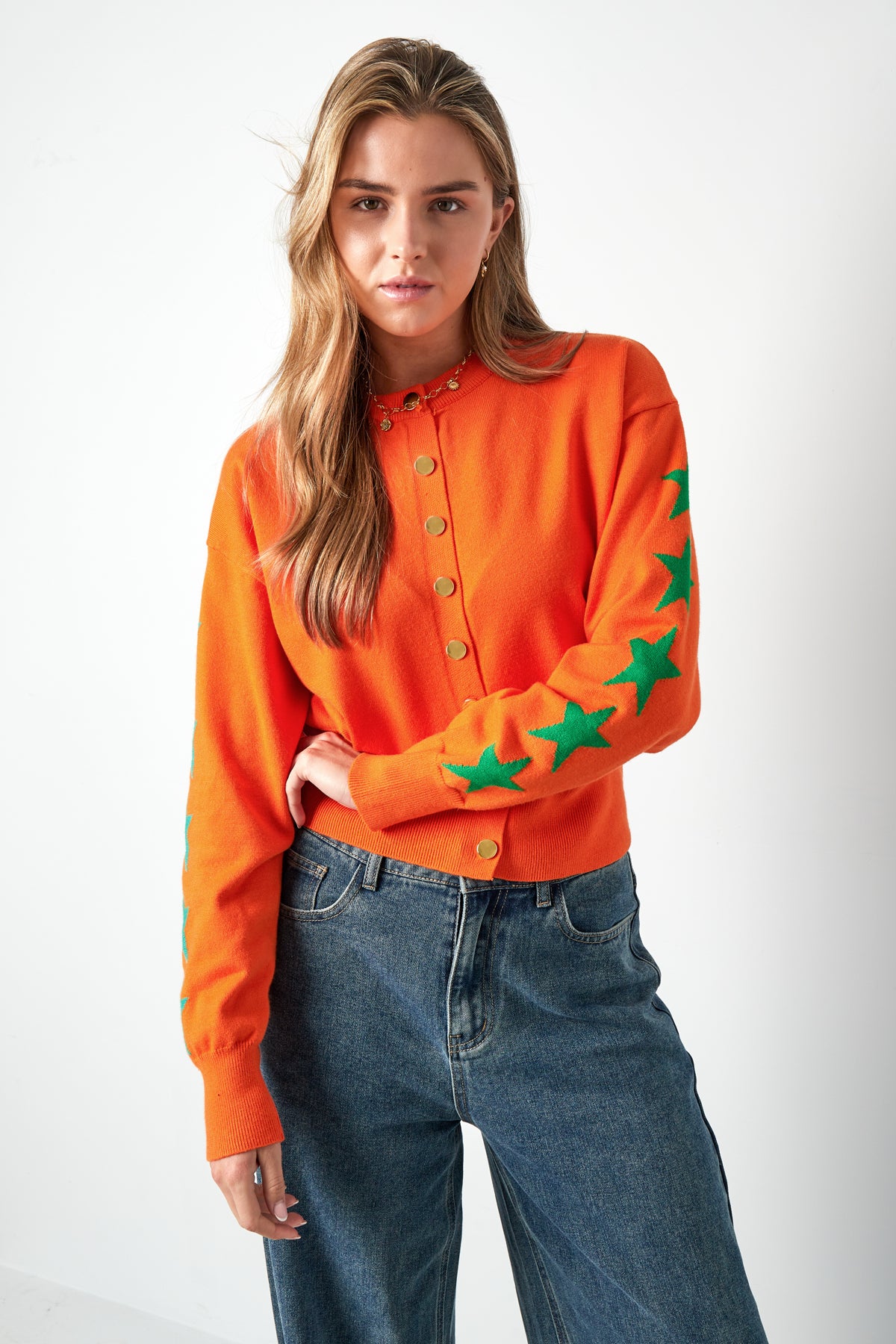 Viscose Gebreide Cardigan Vrouwen Kort Model Sterrenpatroon