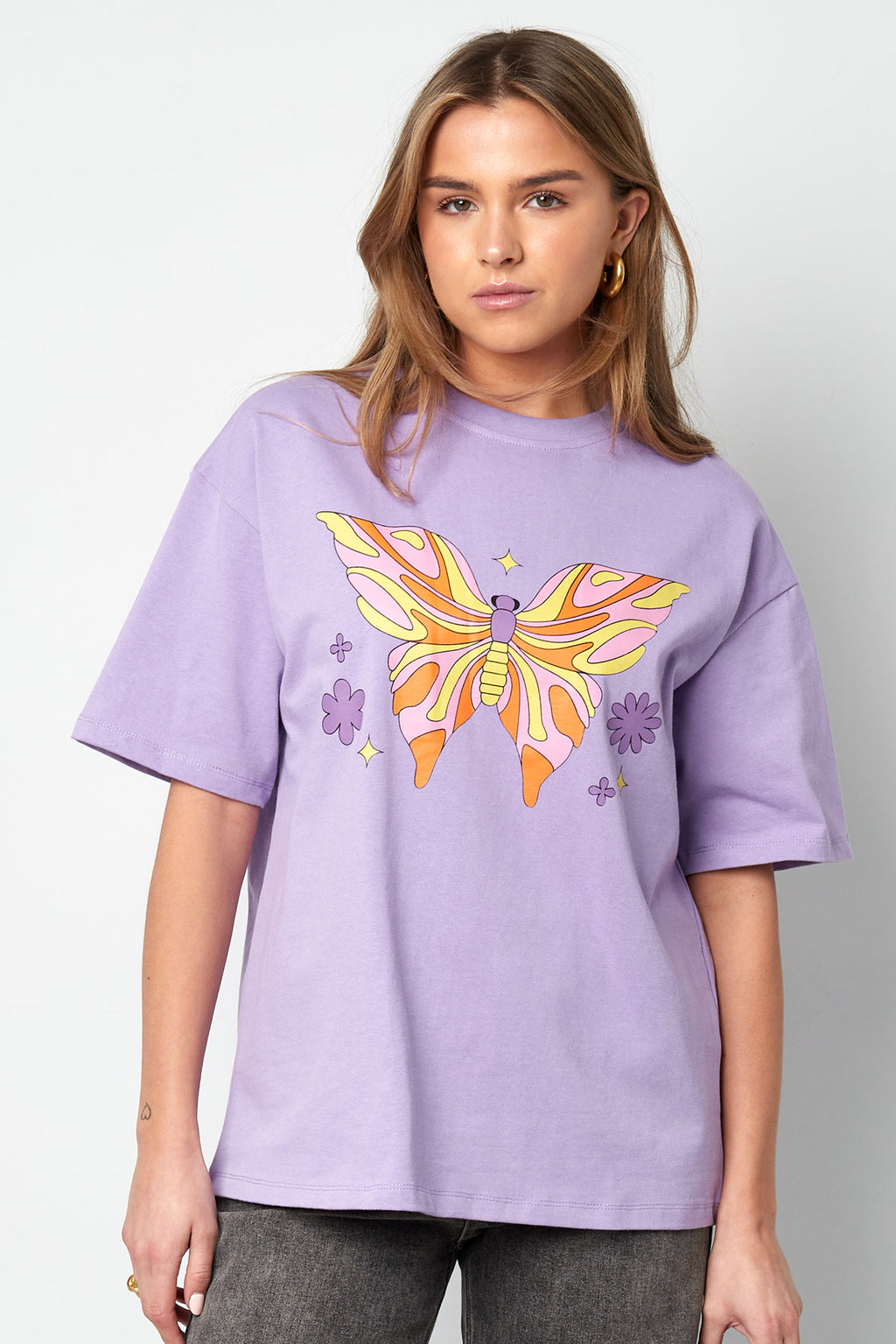 Cotton Vrouwen T-shirt Oversized Vlinder Print