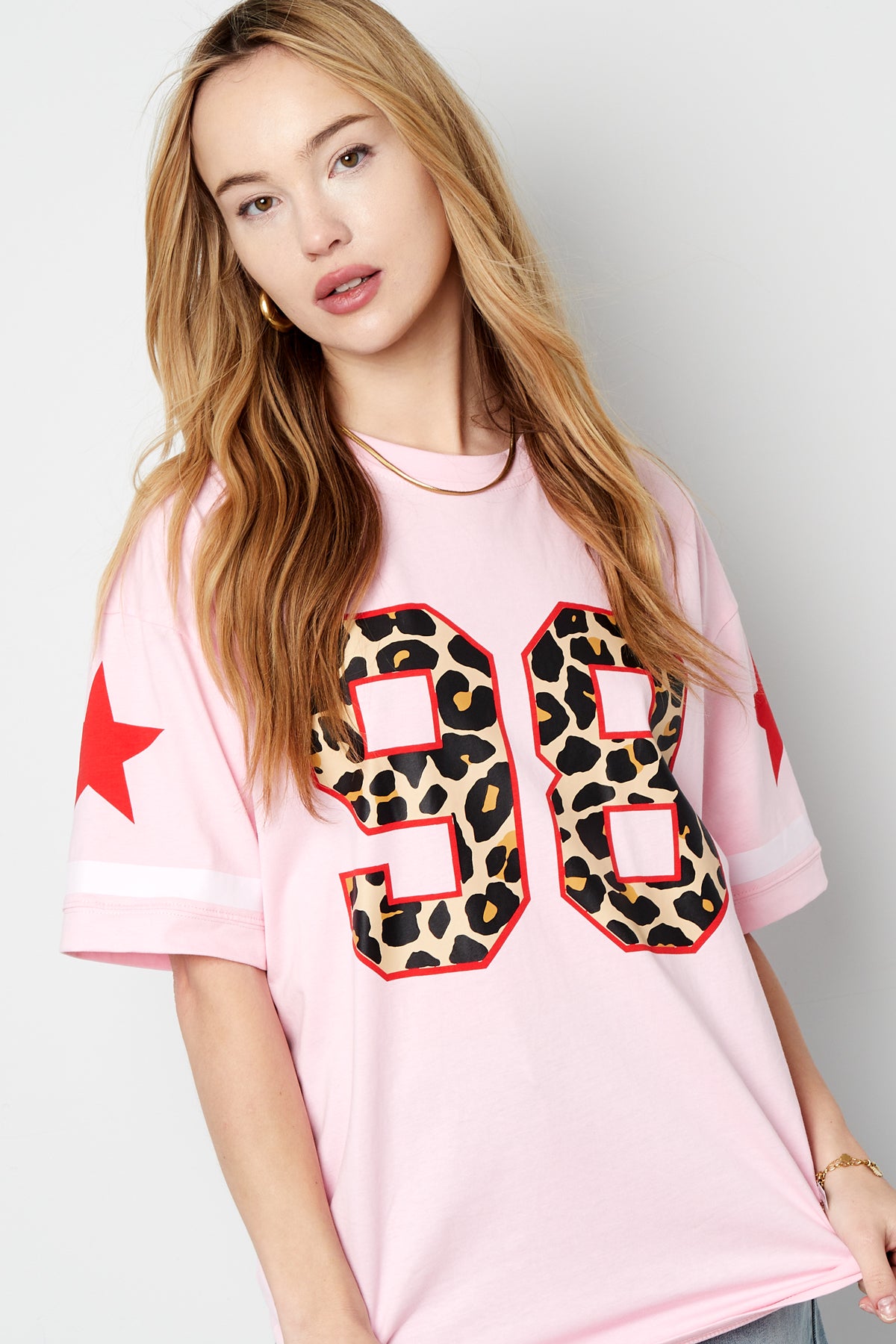 Cotton Vrouwen T-shirt Oversized Luipaardprint Nummer 98