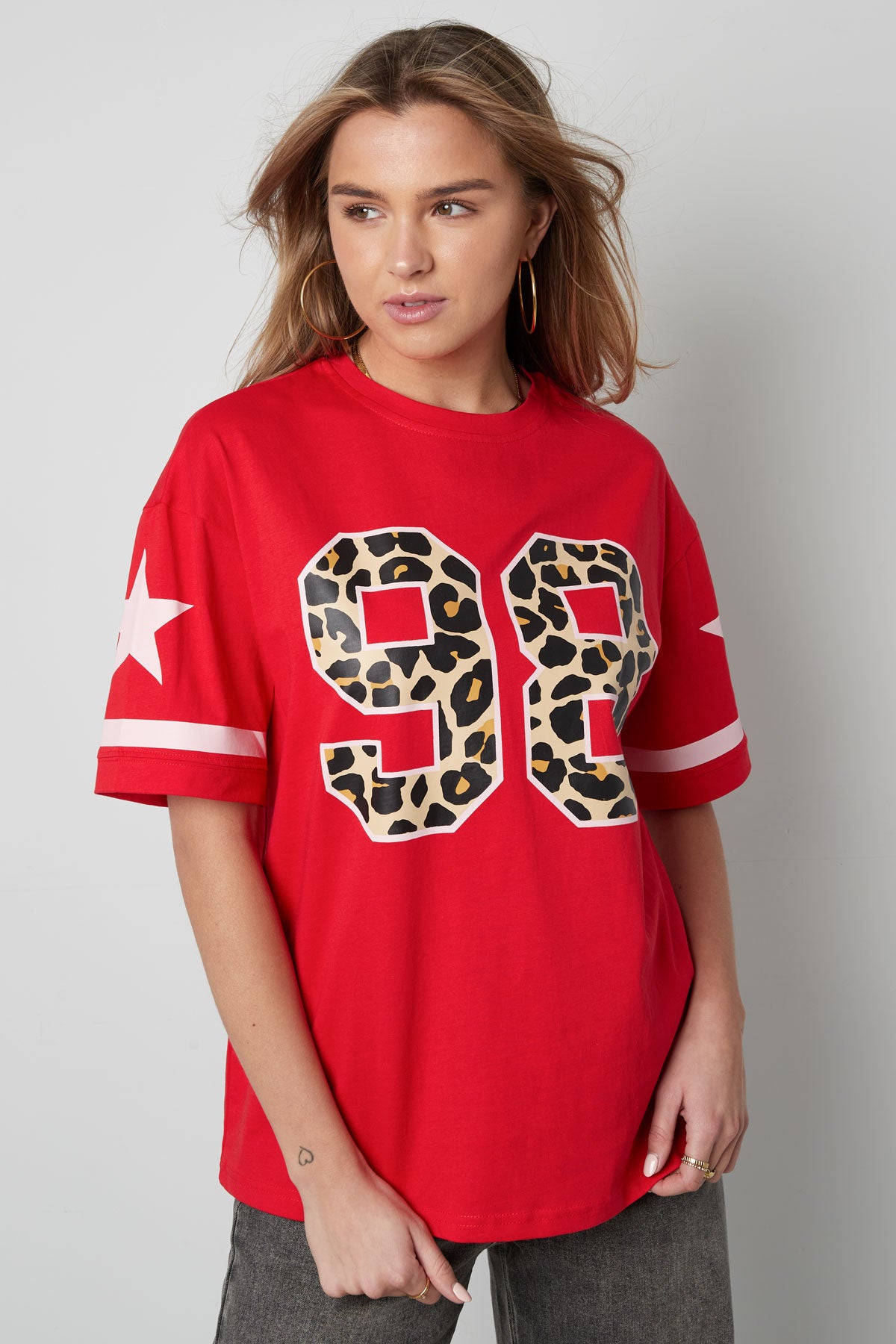 Cotton Vrouwen T-shirt Oversized Luipaardprint Nummer 98