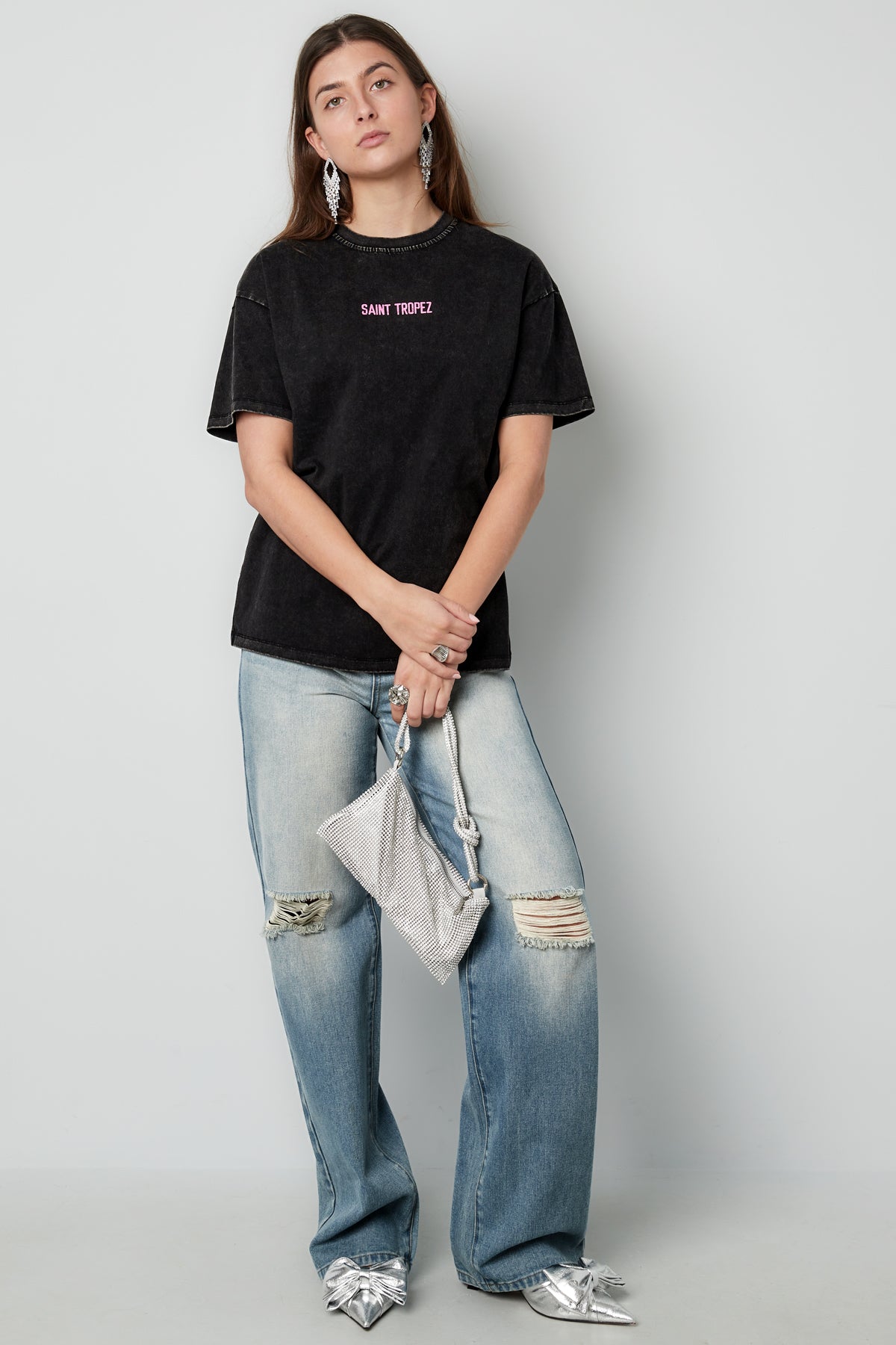 Cotton Vrouwen T-shirt Oversized Saint Tropez Print