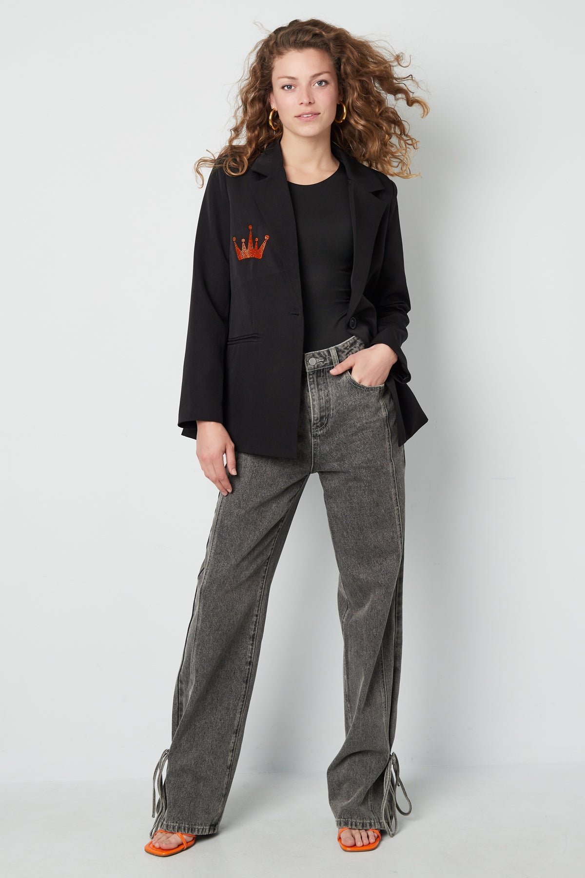 Polyester Vrouwen Suit Jas Kroon Borduurwerk