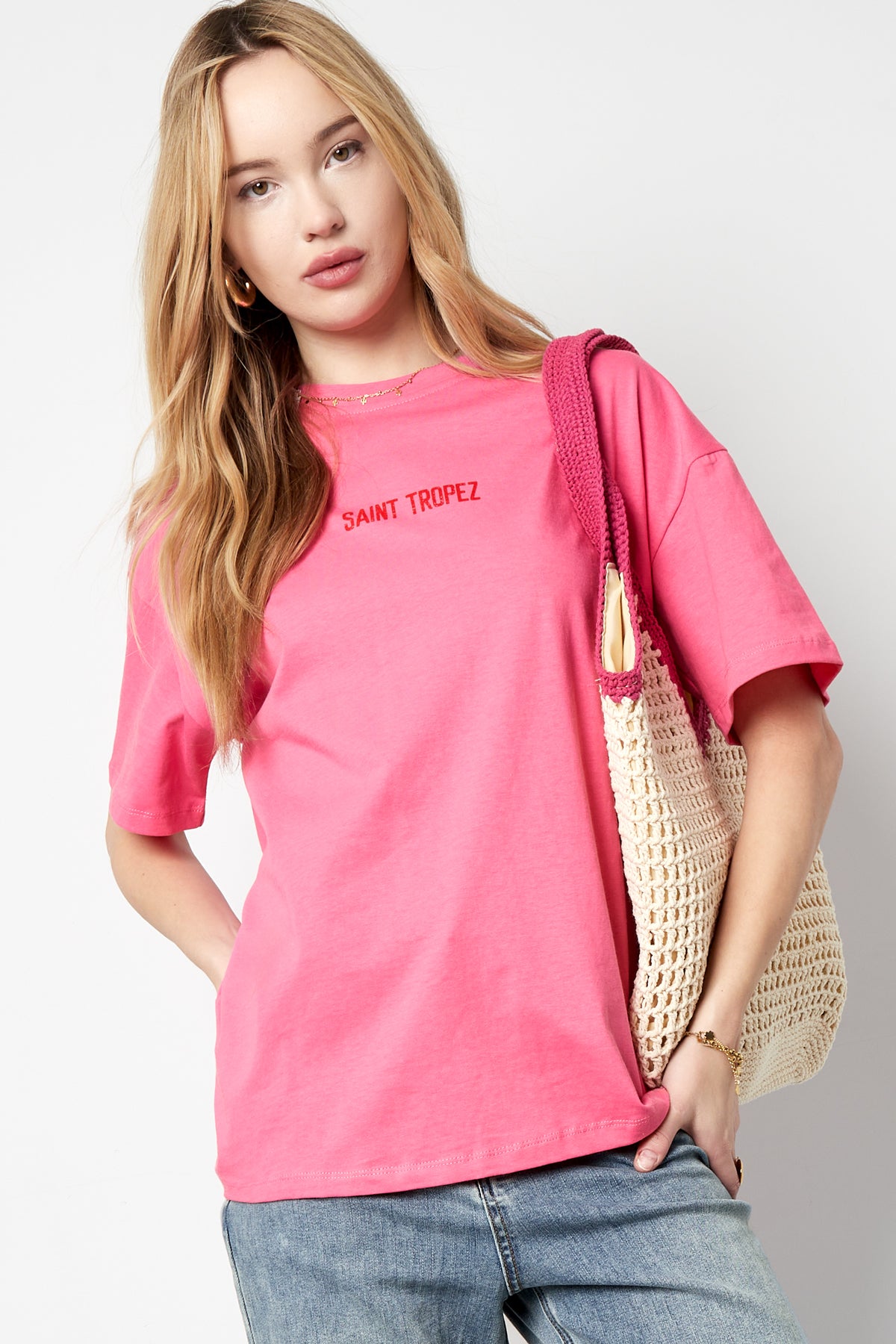 Cotton Vrouwen T-shirt Oversized Saint Tropez Print
