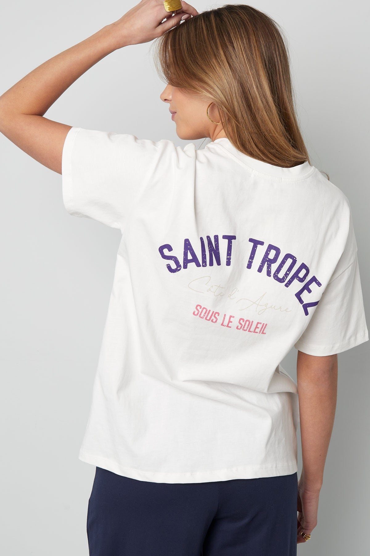 Cotton Vrouwen T-shirt Oversized Saint Tropez Print