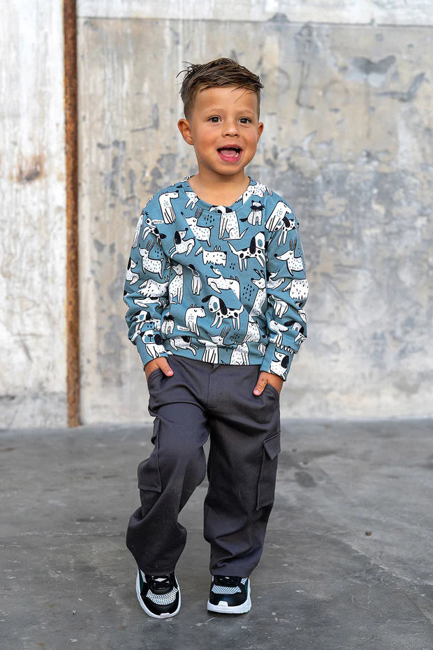 Jongens sweater met dierenprint | Hond & dinosaurus