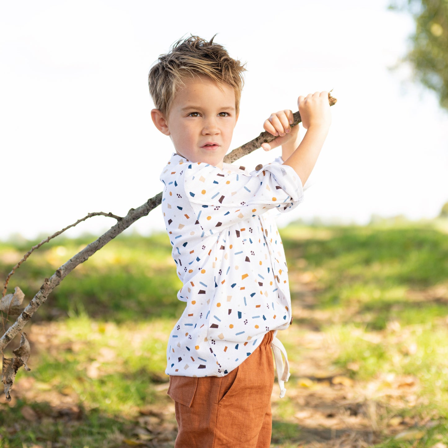 Rib jersey jongens blouse met print