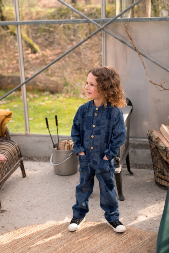 Denim Patchwork Jumpsuit Kinder – Marineblau | Jungen & Mädchen | Größen 92–164