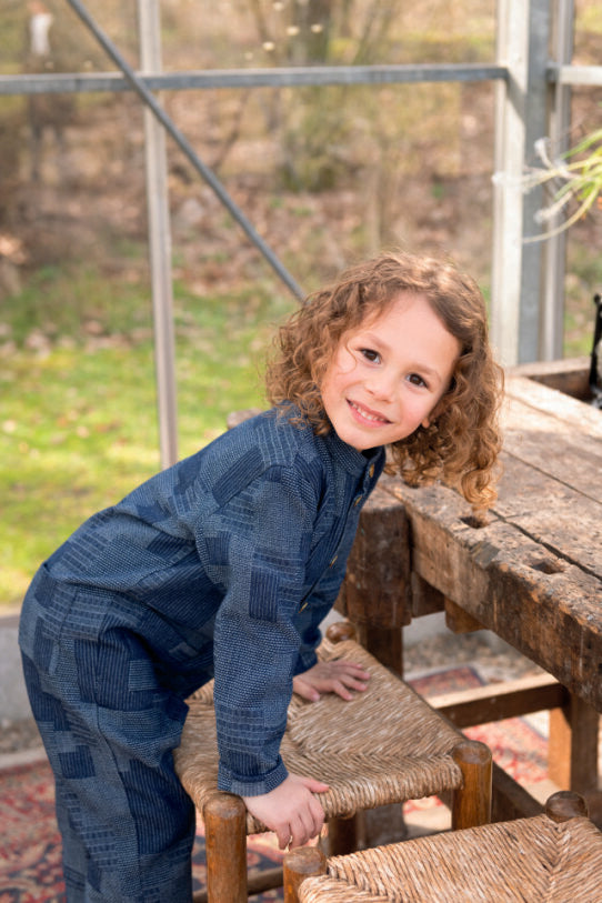 Denim Patchwork Jumpsuit Kinder – Marineblau | Jungen & Mädchen | Größen 92–164