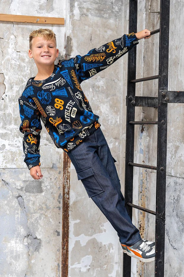 Boys' Sweater Baseball Print - Sweatshirt Fabric | Navy Blue | Size 80-176