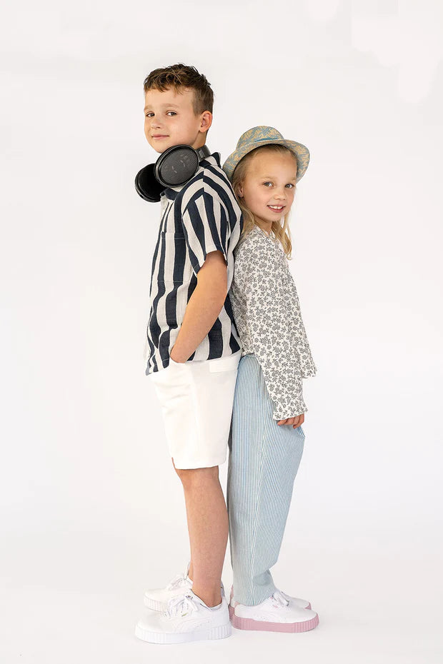 Gestreepte Jongensblouse met Korte Mouwen | Mousseline 100% Katoen
