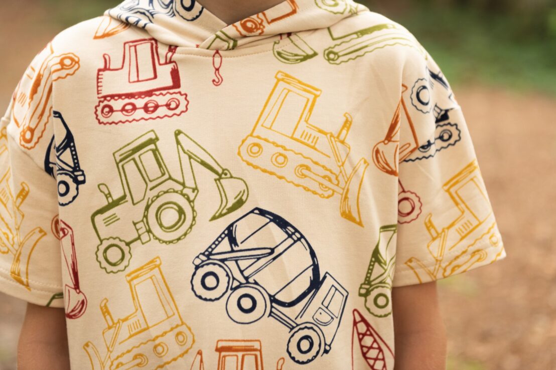T-shirt Sweat Work Vehicles Milo – 95% Cotton | Hooded | Light blue & Sand | 92-164