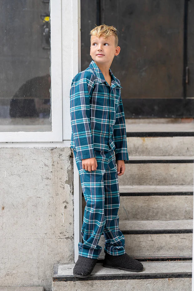 Boys' Cotton Plaid Button-Down Pajamas