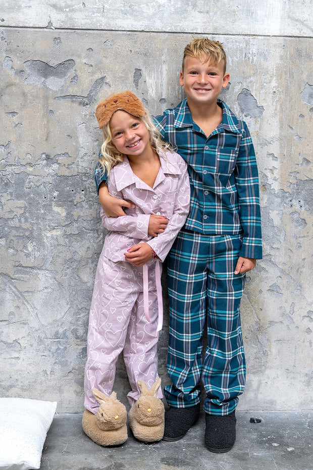 Karierten Jungenpyjama aus Baumwolle mit Knopfleiste