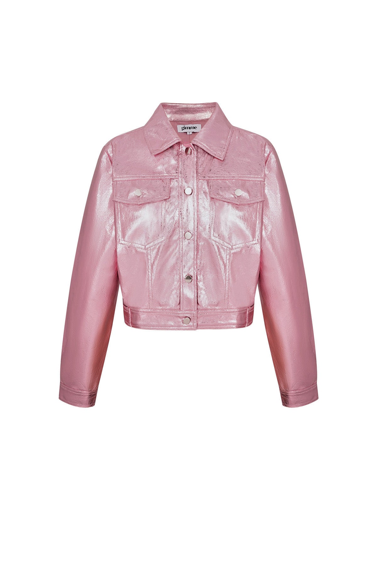 PU Vrouwen Korte Jas Glanzende Metalen Finish