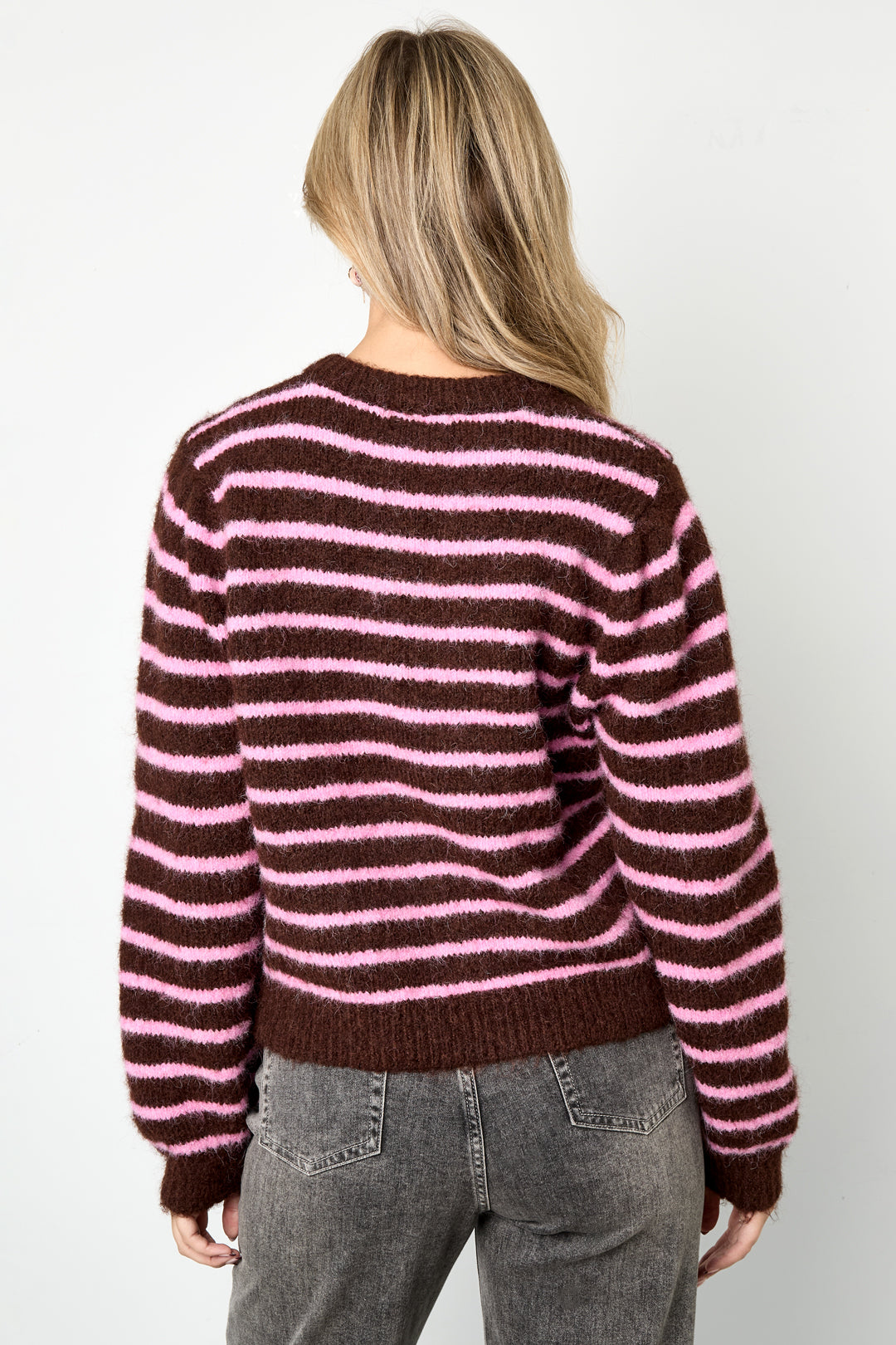 Striped Knitted Women's Cardigan with Wool | Loose Fit