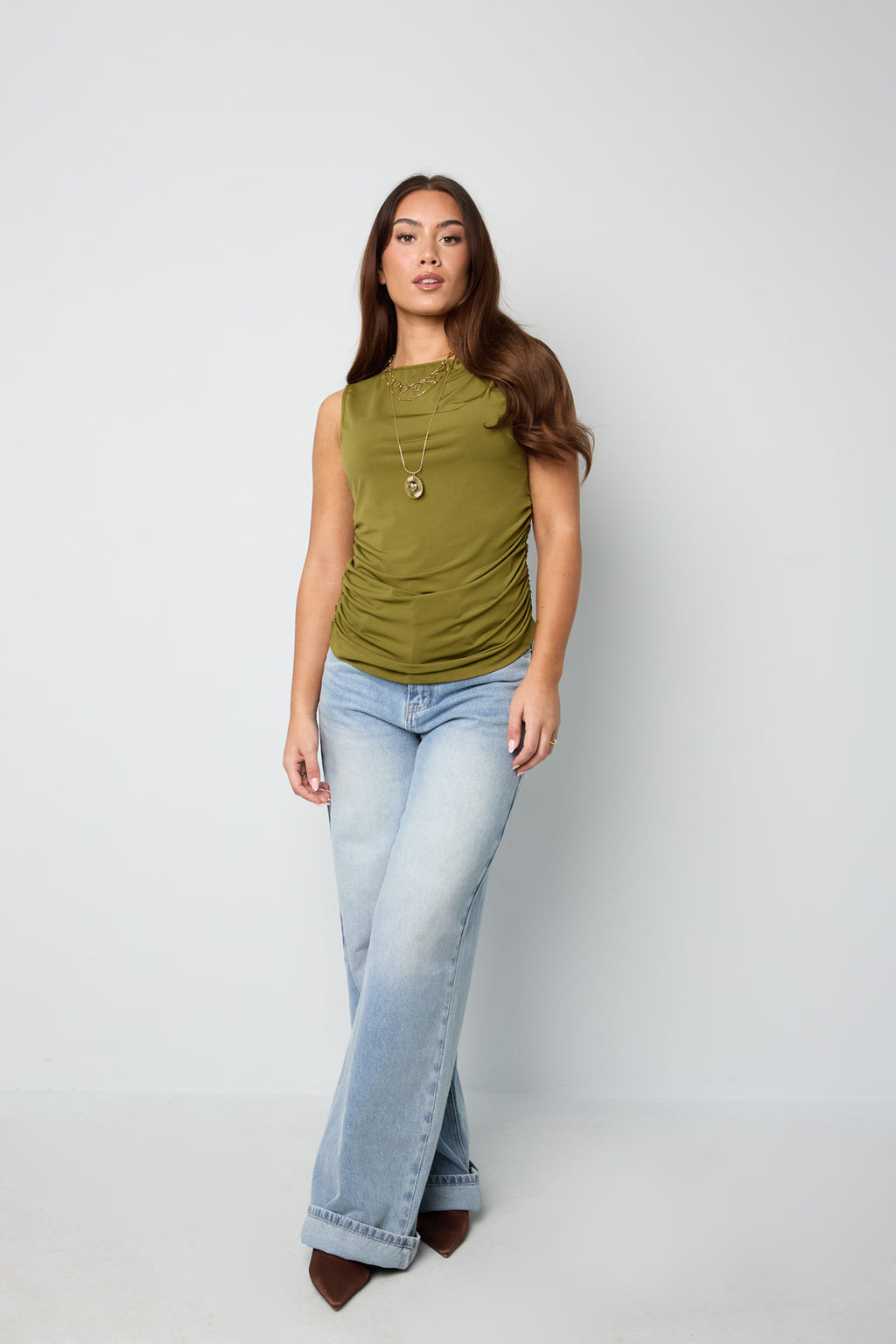 Draped Sleeveless Women's Boat Neck Top