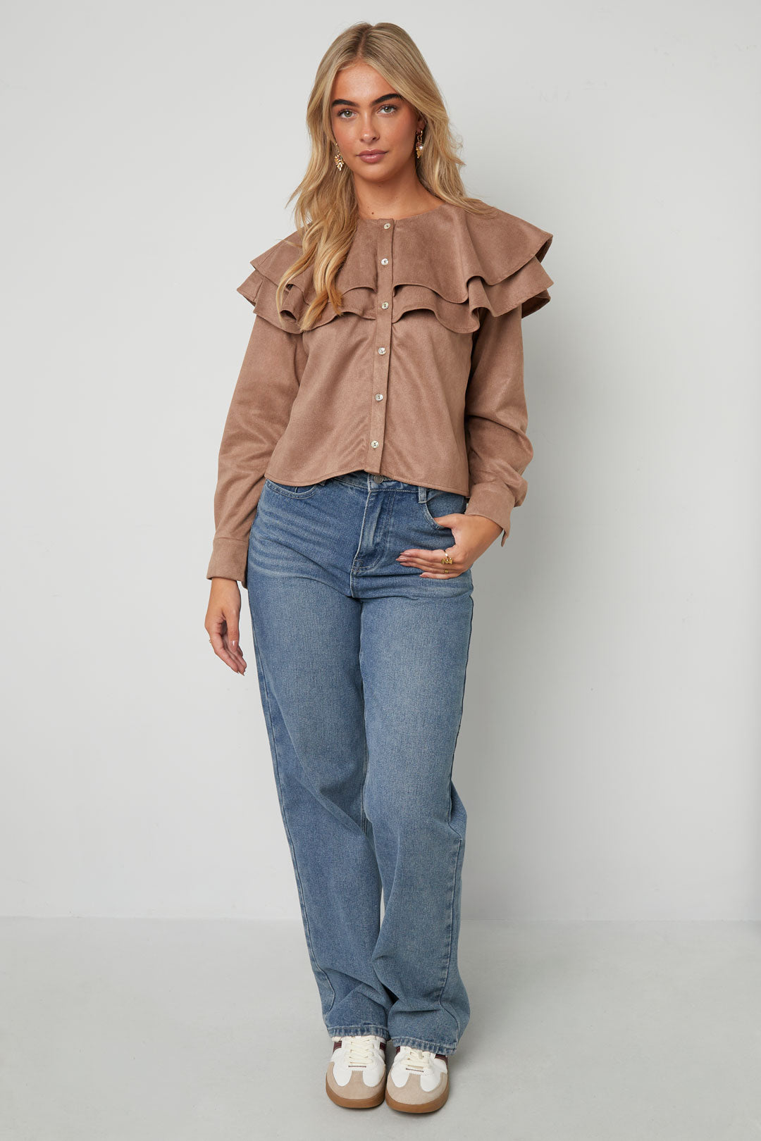Gelaagde blouse van suède