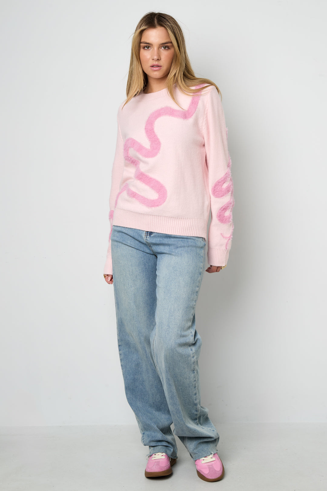 Gebreide Polyestervezel Vrouwen Soft Swirl Trui Casual Kleurcontrast