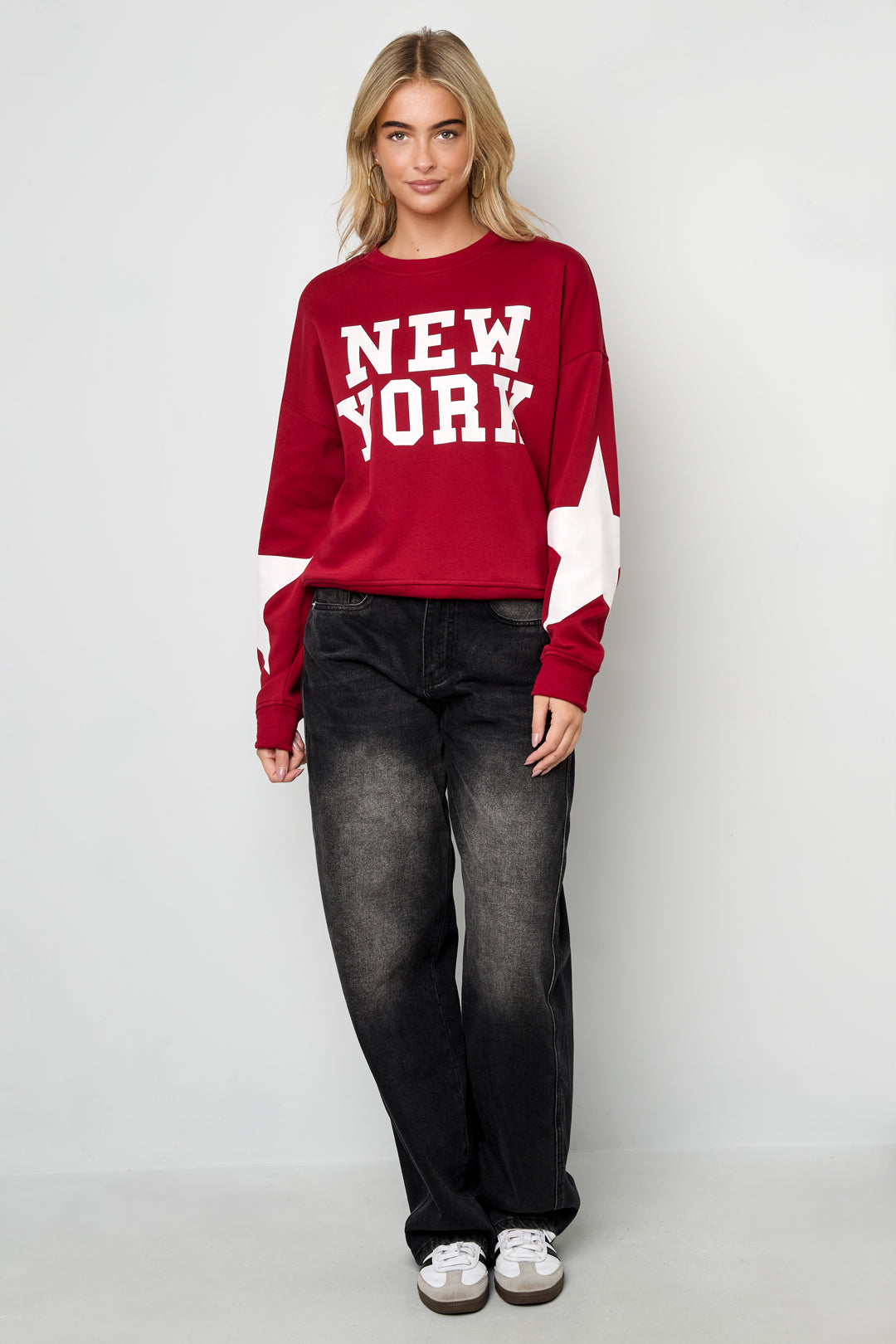 Gebreide Katoen Vrouwen Lange Mouw Top Casual Letters