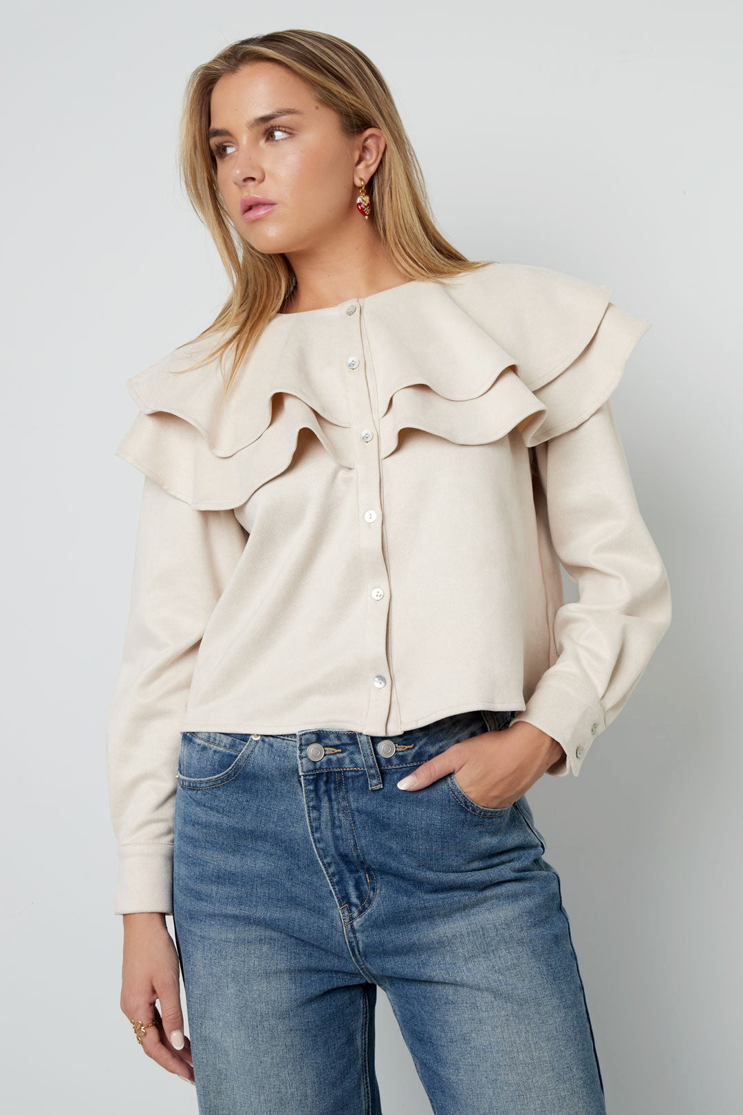 Gelaagde blouse van suède