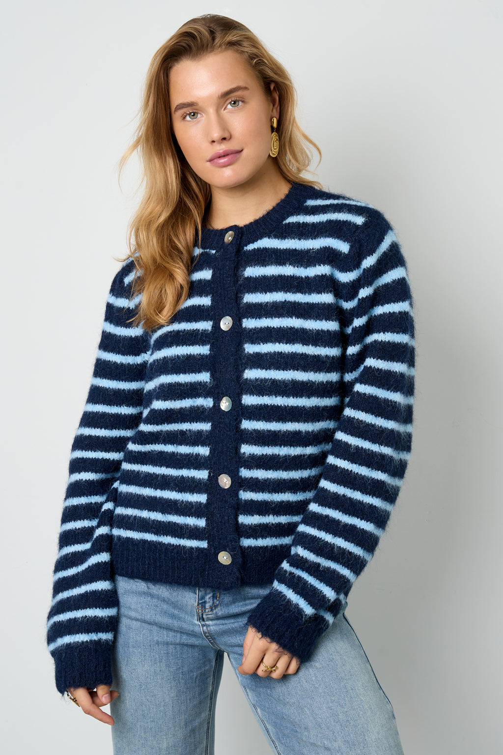 Striped Knitted Women's Cardigan with Wool | Loose Fit