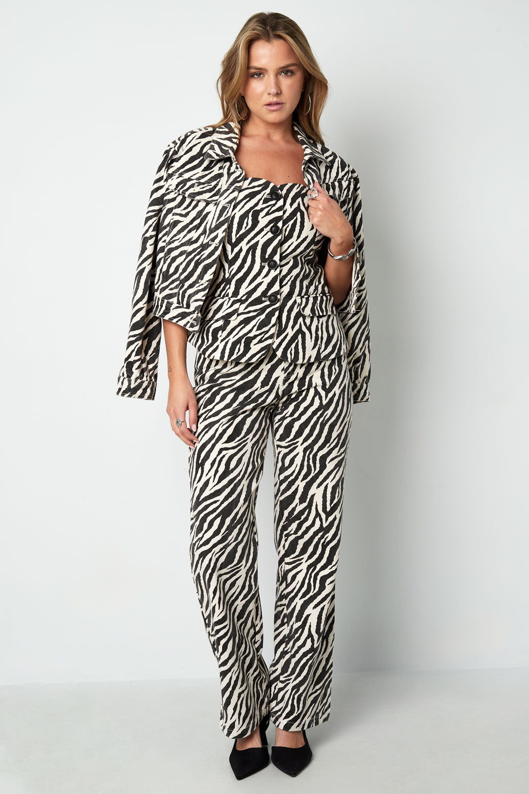 Katoen Vrouwen Mouwloze Top Zebra Print Knopvoorkant