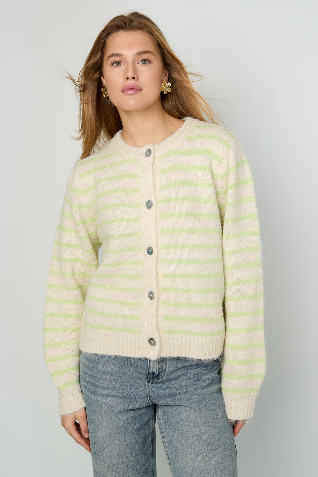 Striped Knitted Women's Cardigan with Wool | Loose Fit