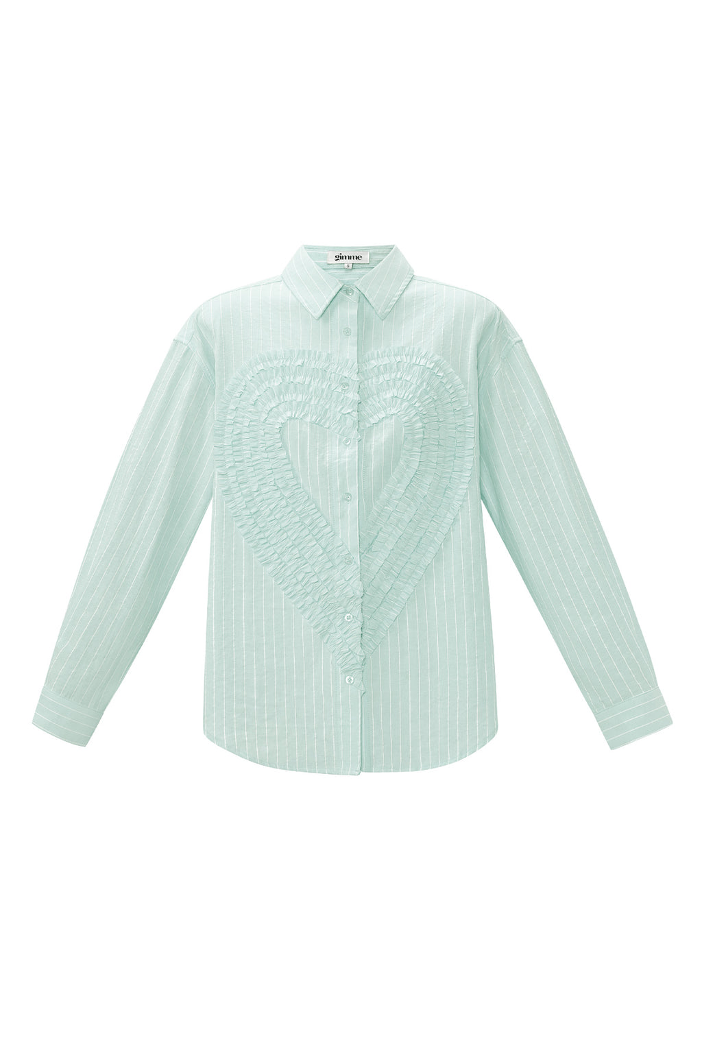 Cotton Woven Vrouwen Overhemd Casual Stripes Hart Ruffle Detail