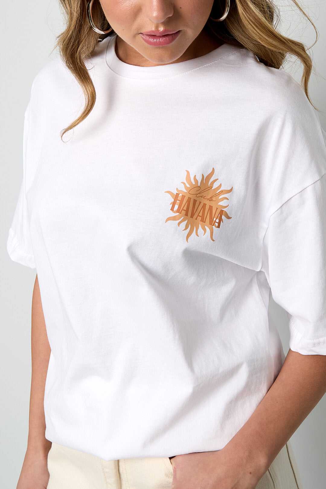 Havana T-Shirt | Katoen | Wit, Oranje & Roze | S t/m XL