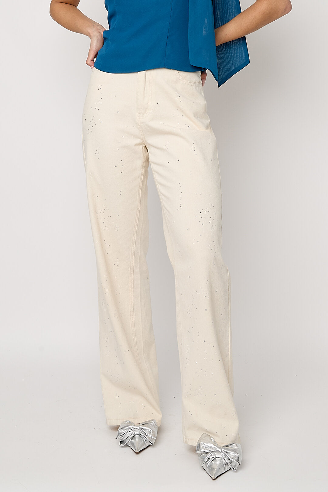 Gimme Off-White & Light Blue Straight Denim Pants
