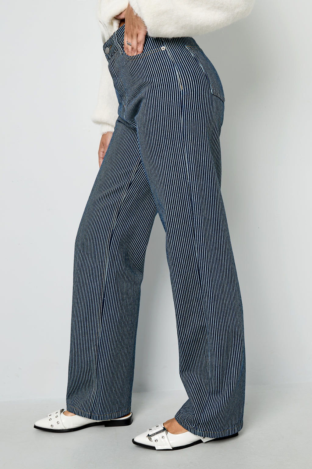 Geweven Katoen Vrouwen Rechte Broek Casual Strepen