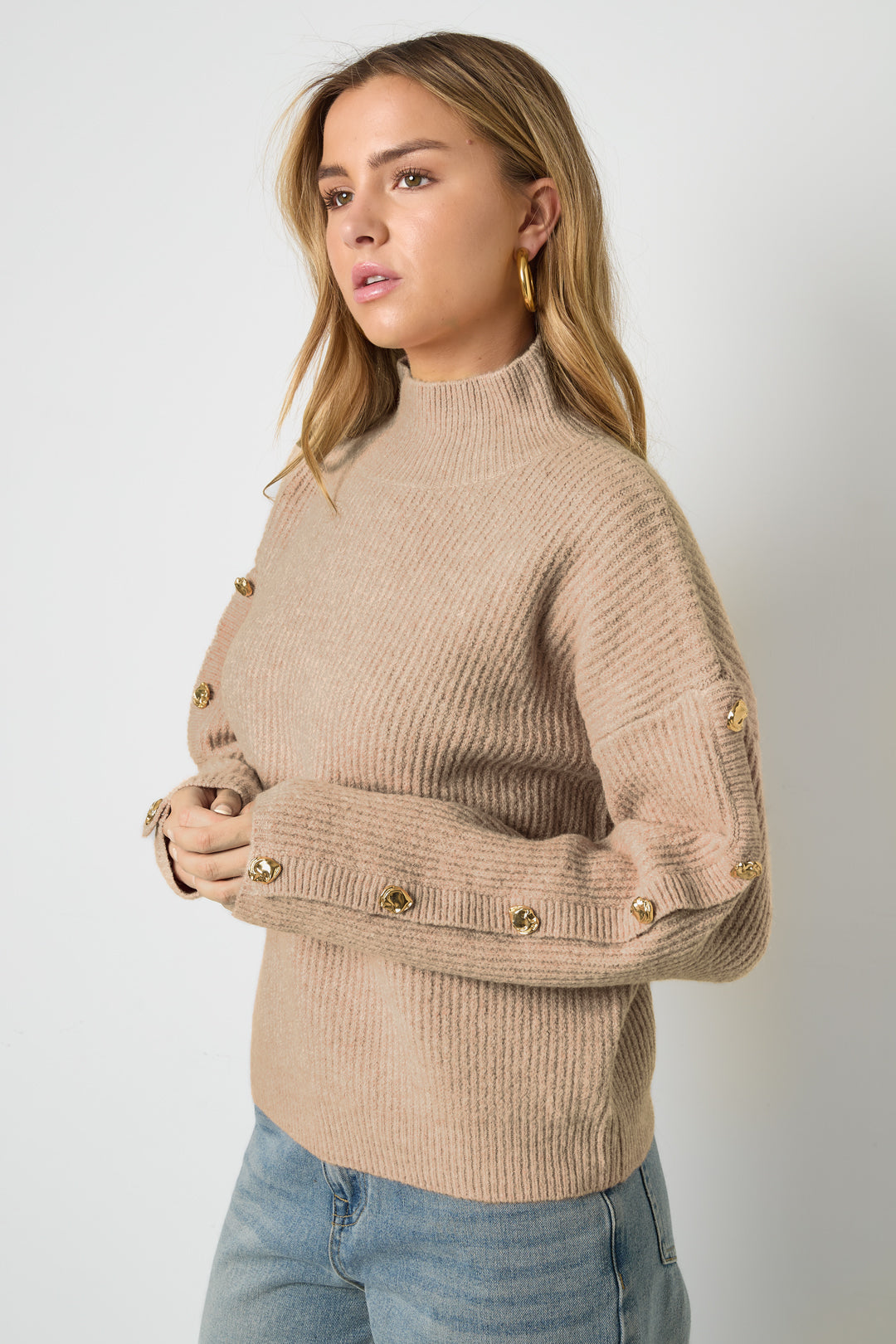 Gebreide Polyestervezel Vrouwen Trui Met Schildkraag Casual Effen Kleur