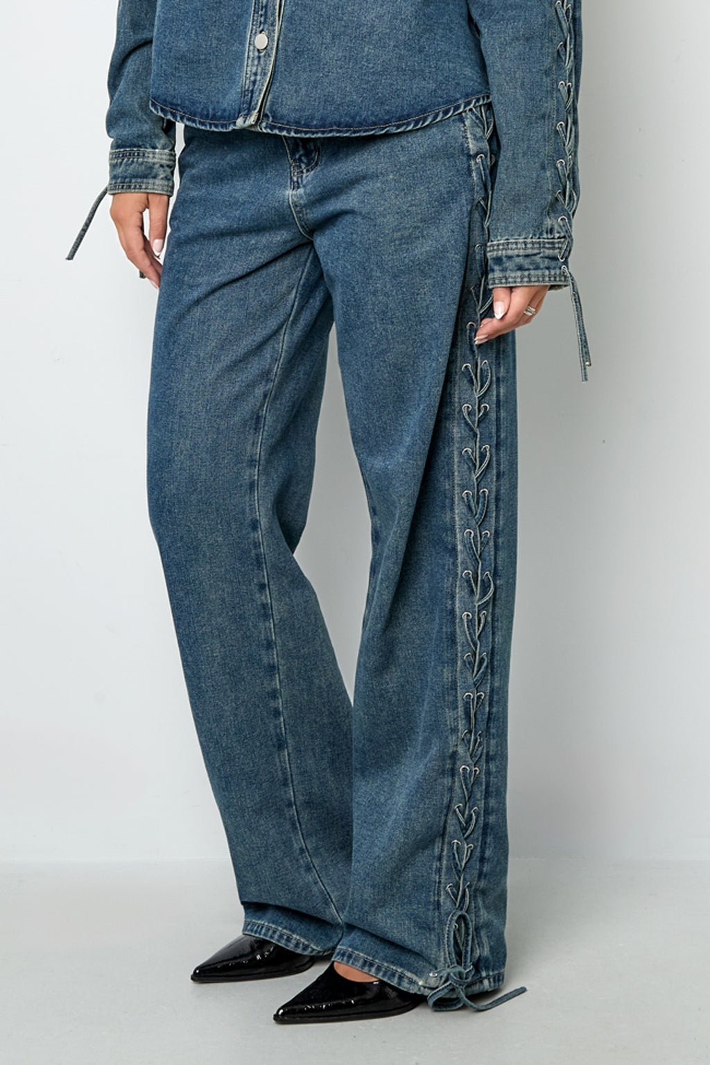Geweven Katoen Vrouwen Rechte Broek Met Sluiting Casual
