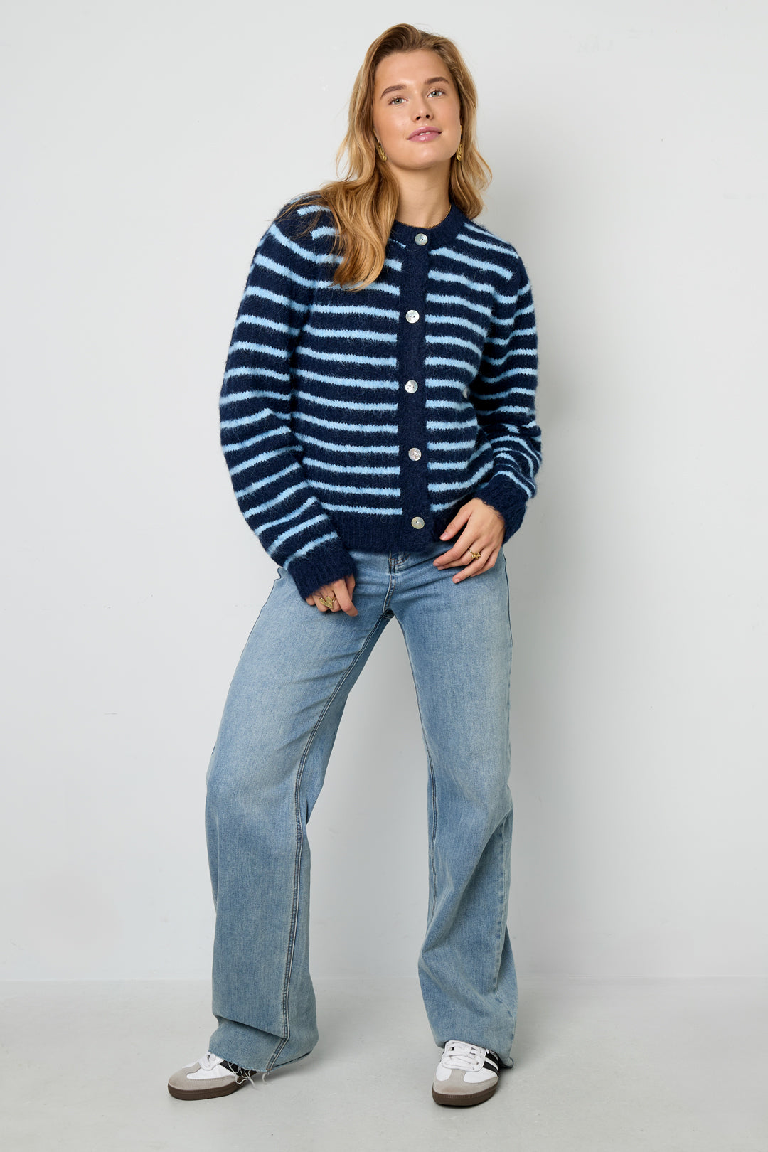 Striped Knitted Women's Cardigan with Wool | Loose Fit