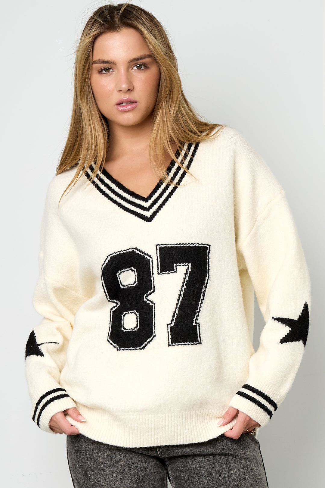 Gebreide Polyestervezel Vrouwen V-hals Trui Casual Kleurcontrast