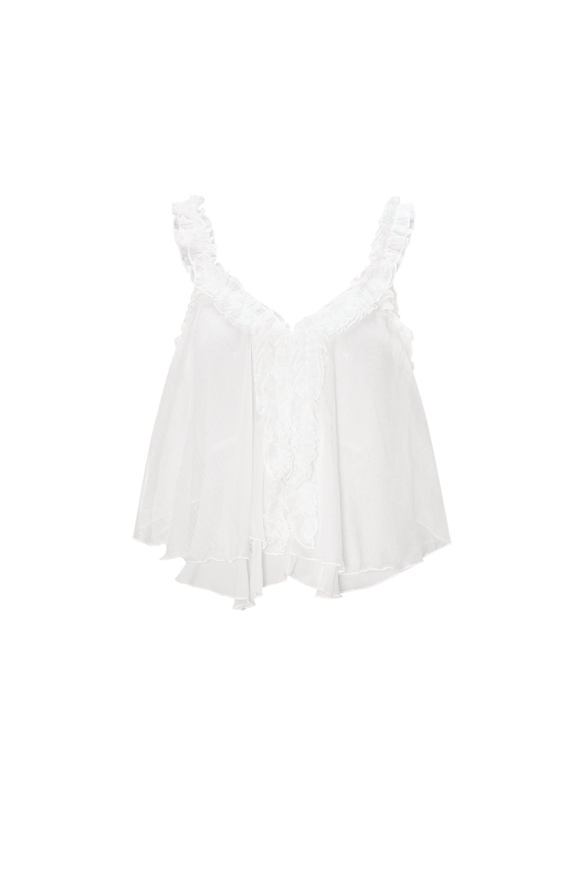 Geweven Witte Mouwloze Top Casual Solide Kleur Ruchesrand
