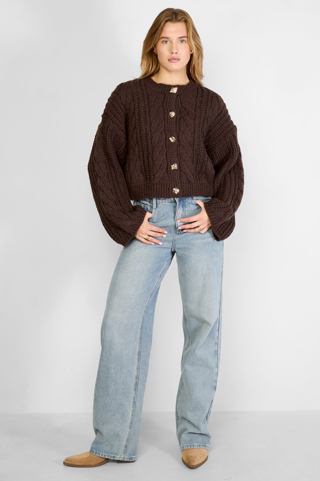 Gebreide Polyestervezel Vrouwen Cardigan Herfst/Winter Elegante Solide Kleur