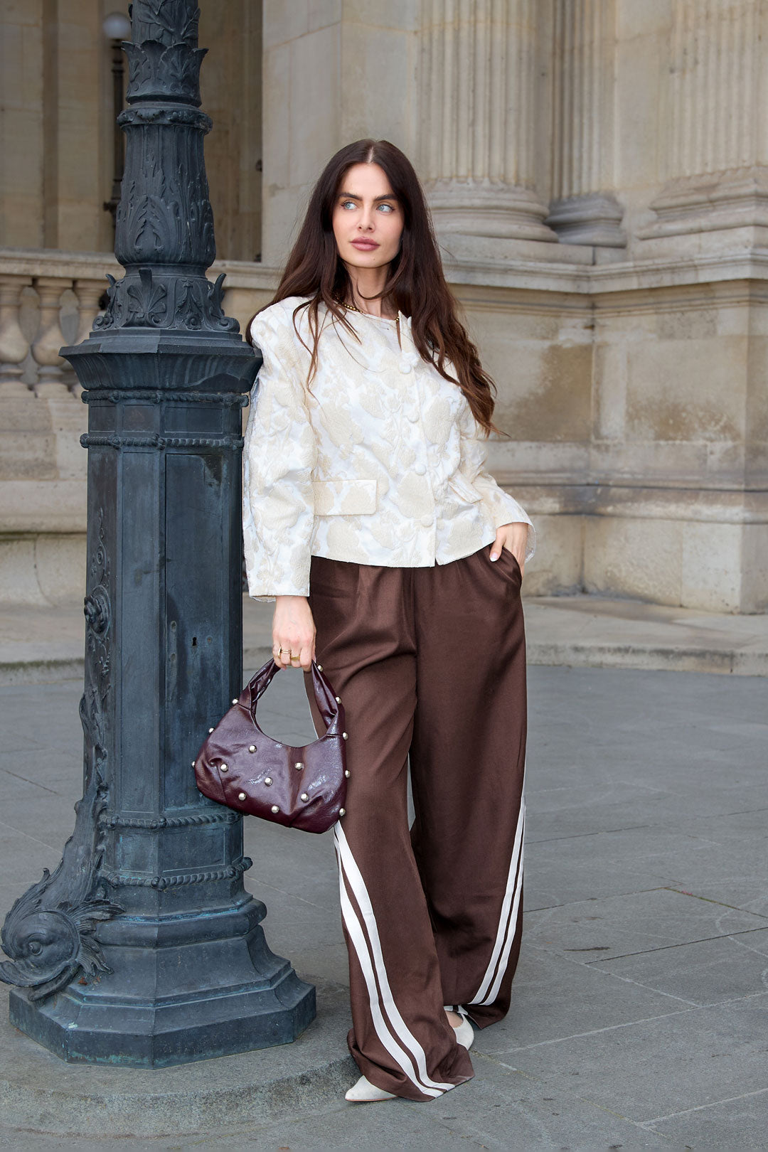 Geweven Polyestervezel Vrouwen Rechte Broek Sportief Contrasterende Strepen
