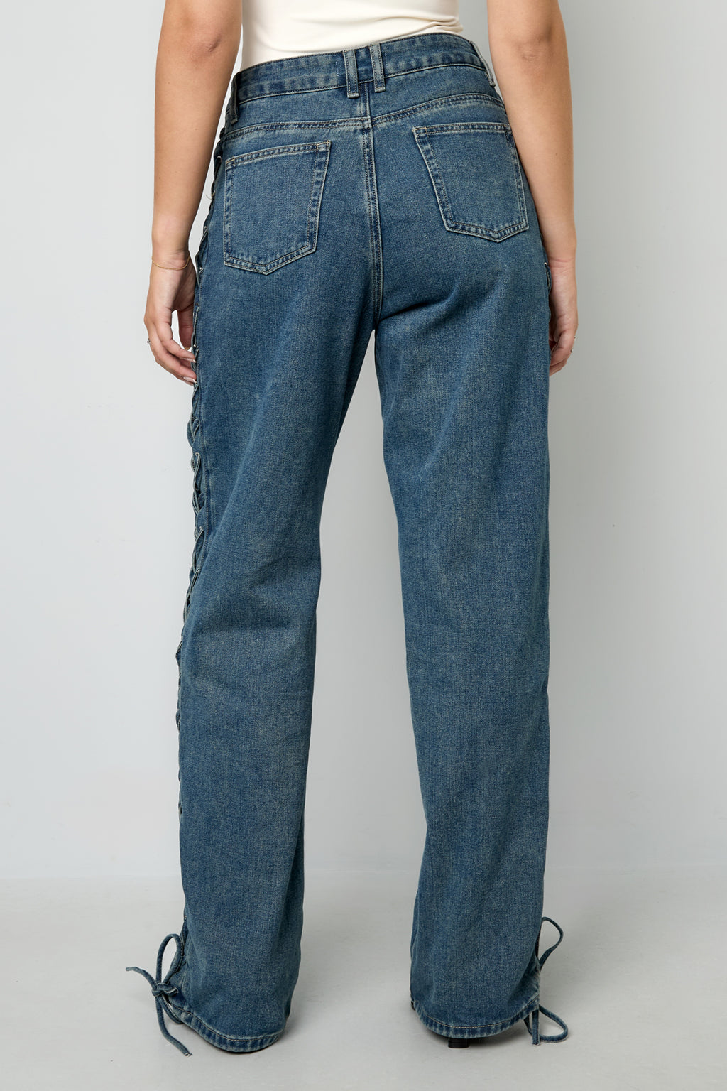 Geweven Katoen Vrouwen Rechte Broek Met Sluiting Casual