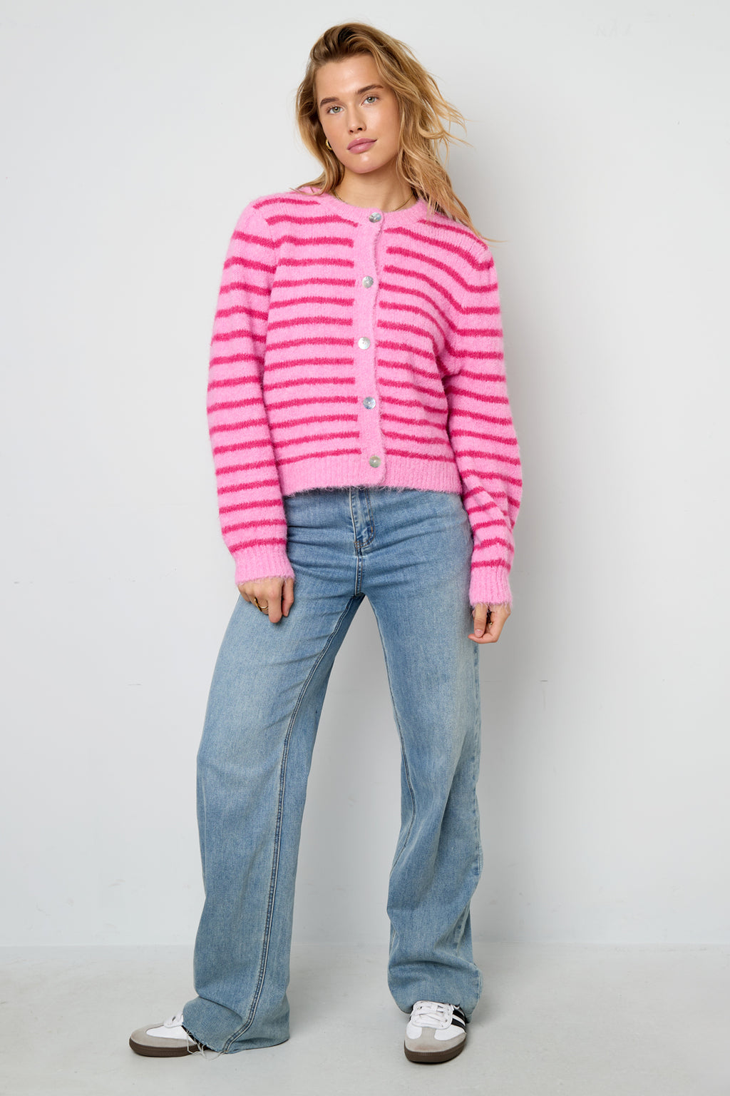 Striped Knitted Women's Cardigan with Wool | Loose Fit