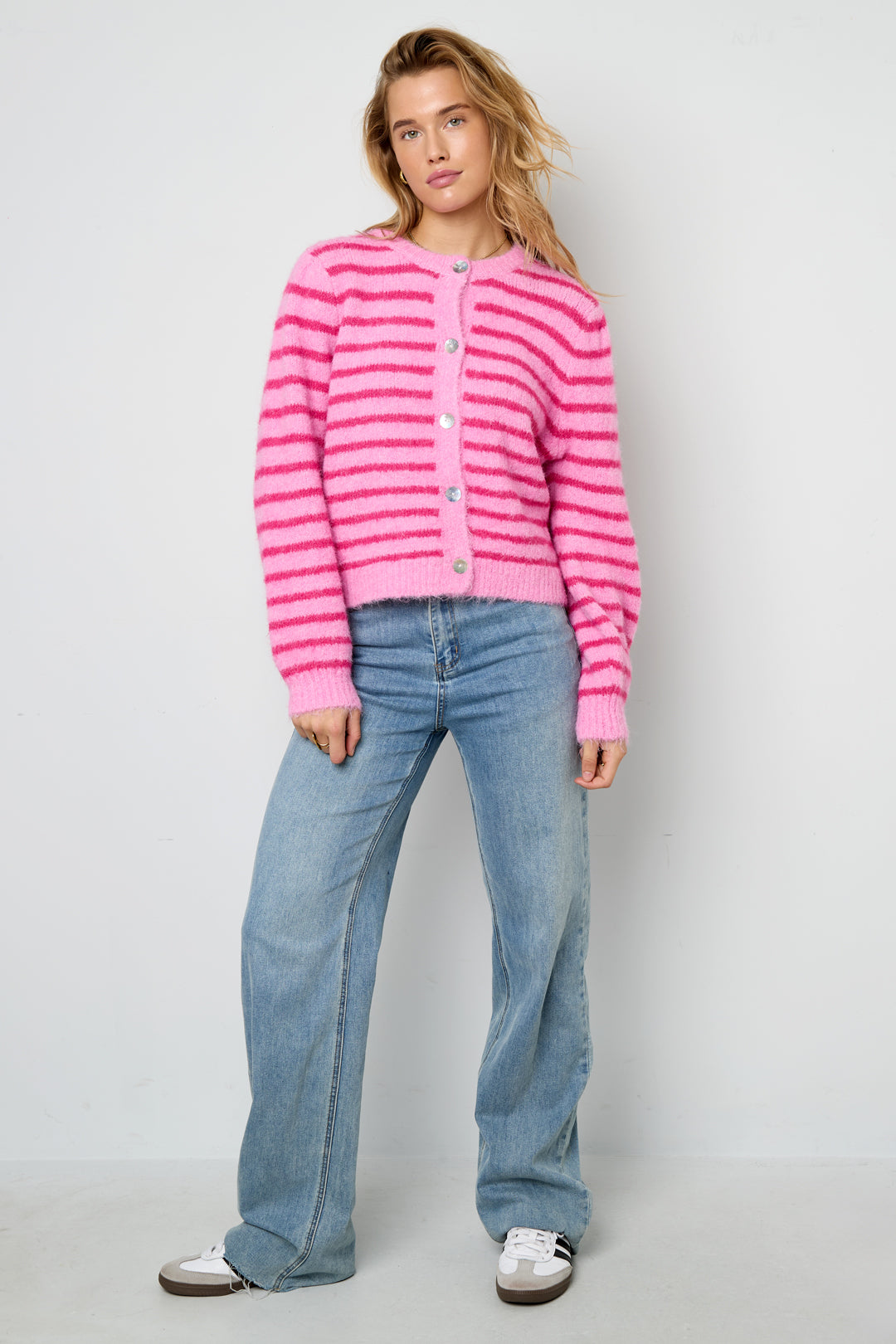Striped Knitted Women's Cardigan with Wool | Loose Fit